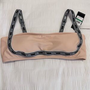 KARL LAGERFELD Eva-Louise Logo Tape Bandeau Swimsuit Bikini Top L NWT Blush